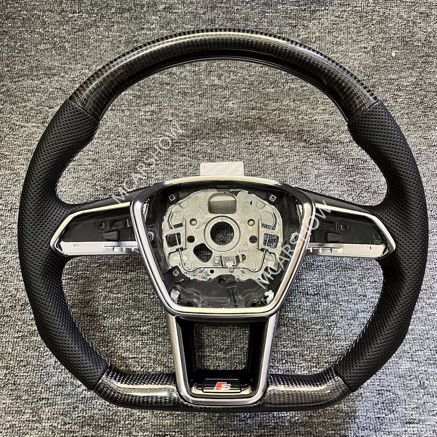 Modified Custom Carbon Fiber Perforated leather Steering Wheel for A6 A7 RS6 Frame Trim included