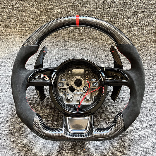 Custom Carbon Fiber Perforated leather Steering Wheel Heated Steering Wheel for A6 A7 S7 A8 S8 Carbon Paddle Shifts Included