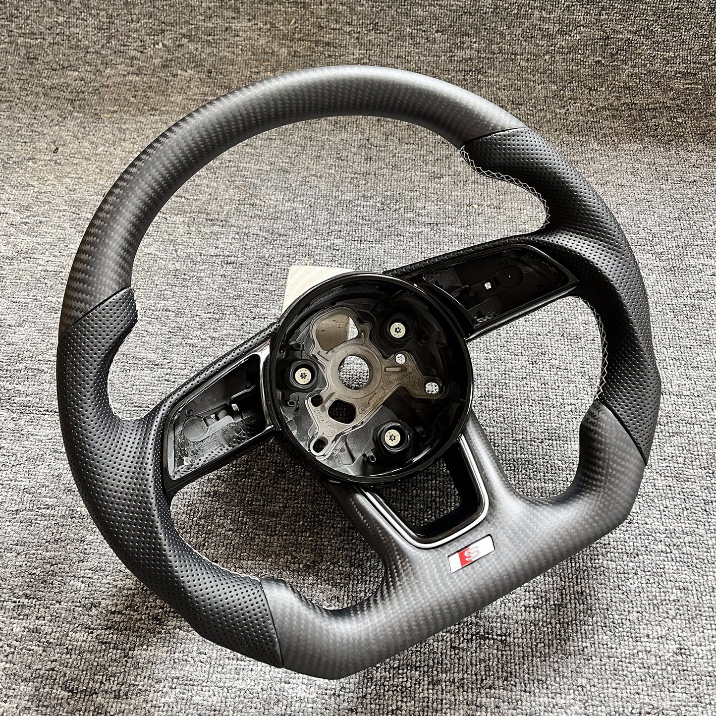 Custom Flat Bottom Steering Wheel Matte carbon Perforated Leather for S3 S4 S5 RS3 RS4 RS5 B9/8V/8Y Frame Trim included