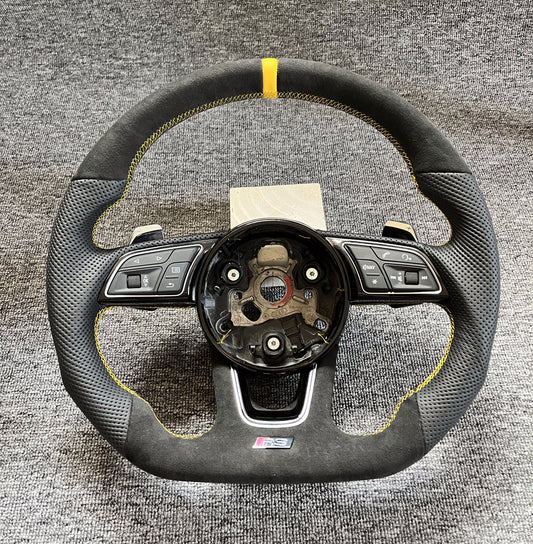 Custom Flat Bottom Steering Wheel Full Leather for S3 S4 S5 B9/8V/8Y Standard Buttons Paddle Shifts included